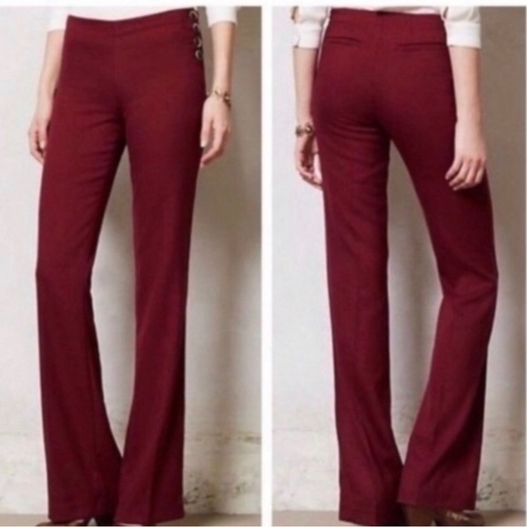 NWT Anthropologie Elevenses Burgundy The Brighten Wide Leg Pants - Picture 1 of 10